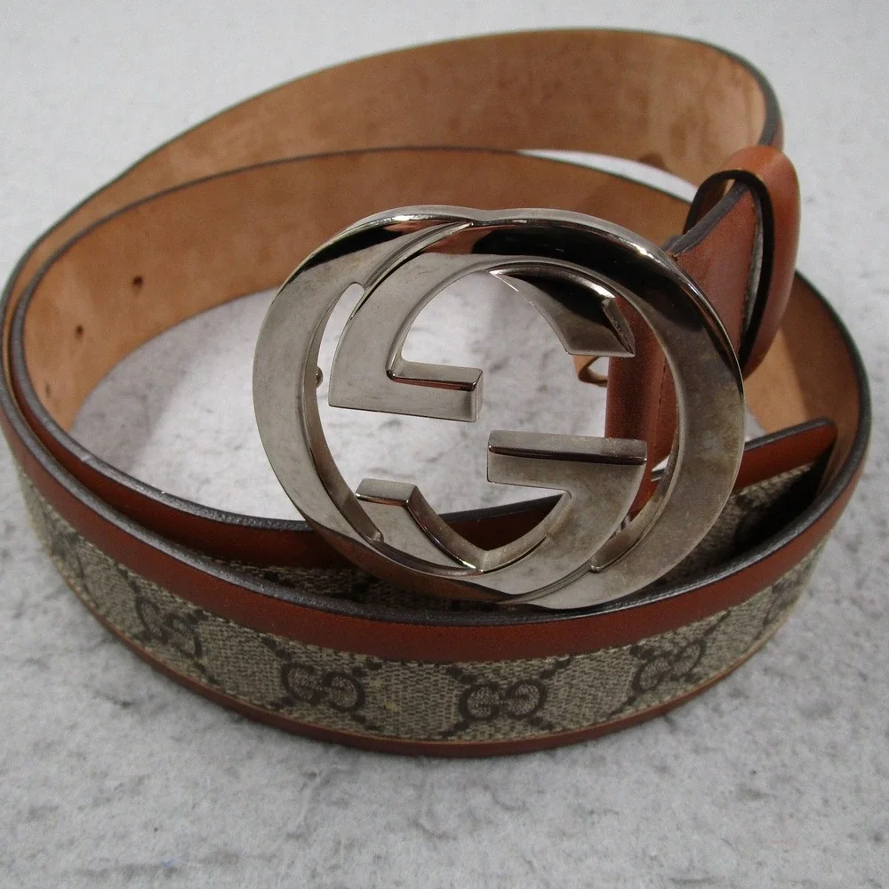 Gucci Interlocking G Belt GG Supreme Canvas Brown Leather 142930 Size 110/44